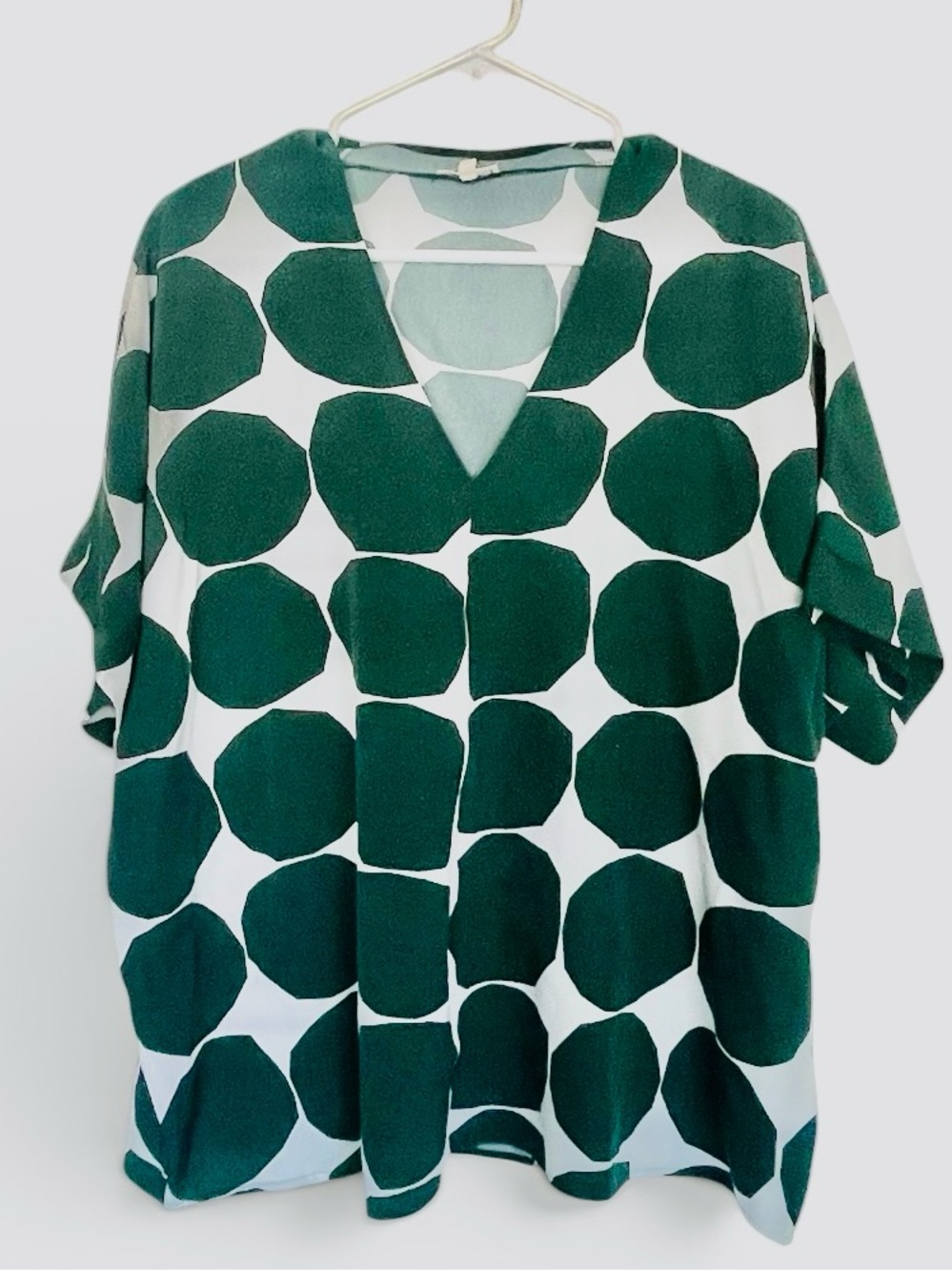 JODIFL Green & White V-Neck Oversized Polka Dot Blouse
